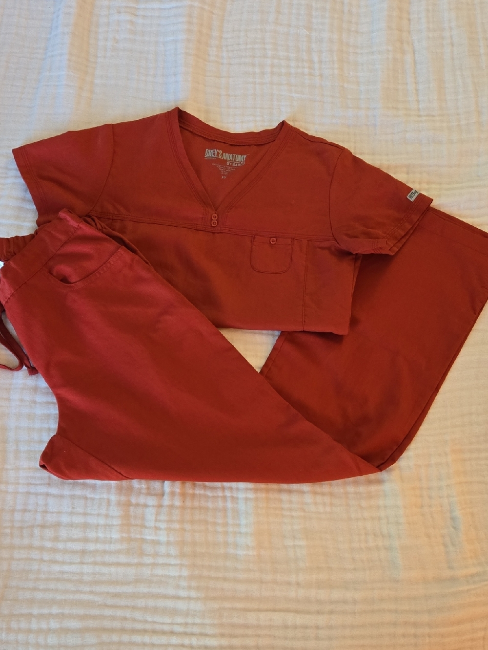 Grey's Anatomy Women's Brick Red V-Neck Scrub Set